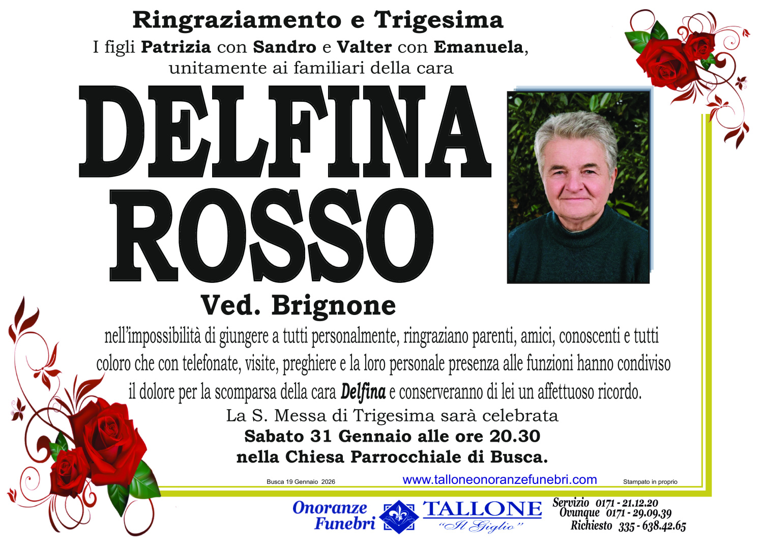 <br />
<b>Warning</b>:  Undefined variable $info in <b>/home/tallone/public_html/ringraziamenti.php</b> on line <b>68</b><br />
Delfina Rosso
